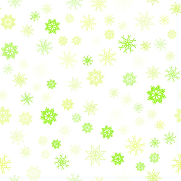 Светло Зеленый Желтый Векторный Бесшовный Узор Снежинками Размытый Декоративный Дизайн — стоковый вектор