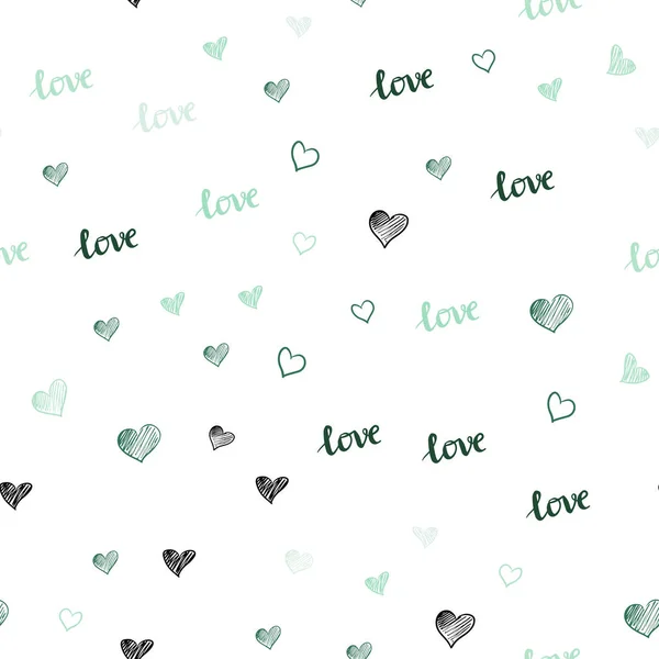 Ljus Grön Vektor Sömlös Bakgrund Med Frasen Love You Hjärtan — Stock vektor