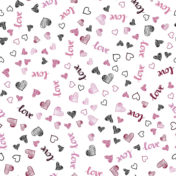 光粉红矢量无缝模板与文本爱你 一词的插图 情人节的心 壁纸的设计模式 — 图库矢量图片