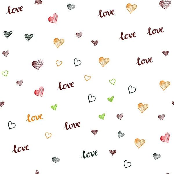 ダーク グリーン レッド愛する心 フレーズとのシームレスな背景をベクトルします 愛あなたの心 カラフルなフレーズとロマンチックなイラストです ファブリック 壁紙のデザインのパターン — ストックベクタ