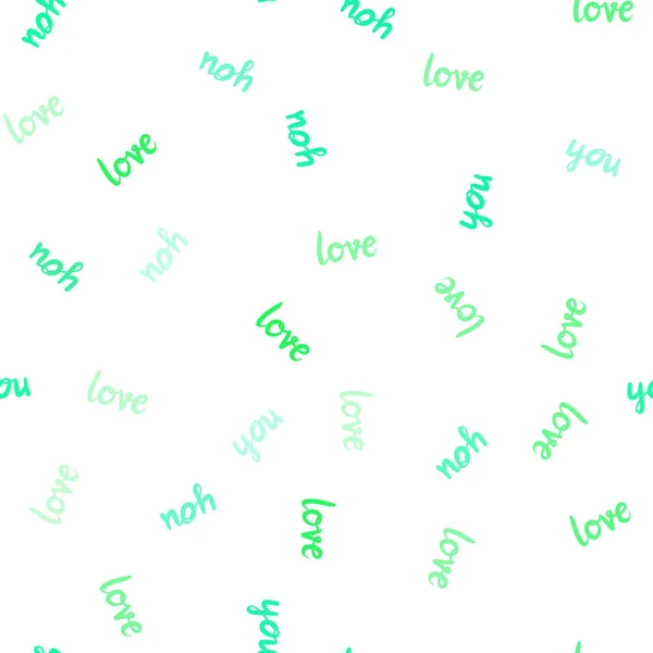 Texture Transparente Vecteur Vert Clair Avec Des Mots Love You — Image vectorielle