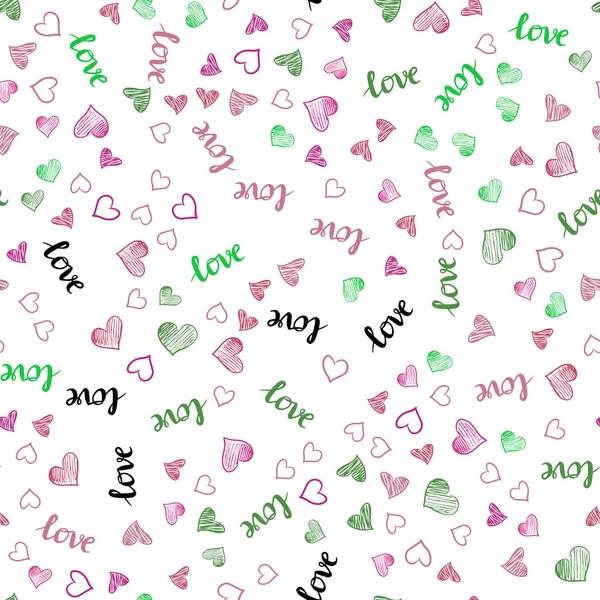 淡いピンク 緑ベクトル愛あなたの引用とシームレスなカバー 愛する心 引用とカラフルなイラスト テキスタイル ファブリック 壁紙デザイン — ストックベクタ