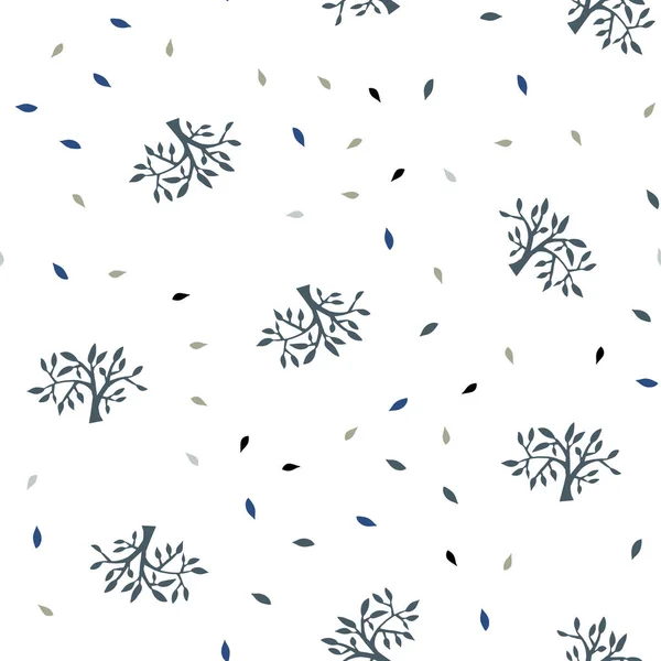 Light Blue Yellow Vector Seamless Doodle Pattern Leaves Branches Sketchy — Stock Vector