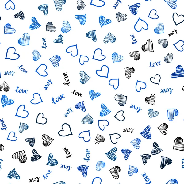 Light Blue Vector Seamless Texture Words Love You Hearts Design — Stock Vector