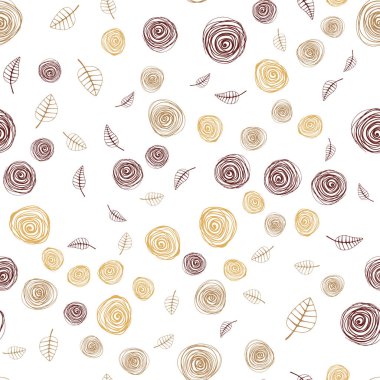 Koyu turuncu vektör sorunsuz doodle desenle yaprak ve çiçek. İllüstrasyon soyut şablonundaki karalamalar ile. Desen için modaya uygun Kumaş, duvar kağıtları.