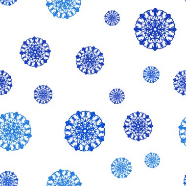 Hafif mavi vektör renkli kar taneleri ile sorunsuz doku. Parlayan illüstrasyon kar Noel tarzı ile renkli. Kartvizit, Web siteleri için şablon.