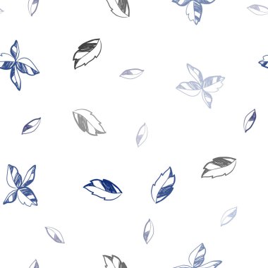 Koyu mavi vektör sorunsuz doodle desen yaprakları ile. Yarım yamalak karalamalar ile arka plan bulanık yapraklarda. Desen tasarım kumaş, duvar kağıtları.