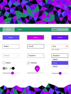 Koyu pembe, mavi UI kiti poligonal tarzı vektör. Renkli UI/ux kiti üstbilgi ile üçgen oluşuyordu. Sen-ebilmek kullanma için açılış sayfaları bu şablonu.