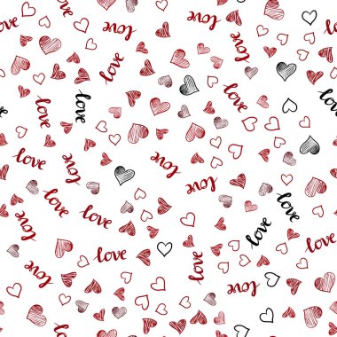 Koyu kırmızı sorunsuz geçmiş sözler, kalpleri ile vektör. Metin Love You, kalpleri ile doodle tarzında dizayn. Desen tasarım kumaş, duvar kağıtları.