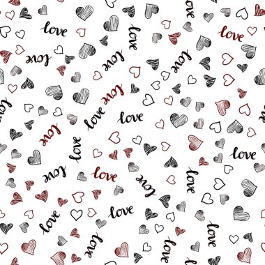 Koyu kırmızı sorunsuz geçmiş sözler, kalpleri ile vektör. Metin Love You, kalpleri ile doodle tarzında dizayn. Tasarım için duvar kağıdı, kumaş üreticileri.