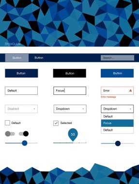 Hafif mavi vektör tel kafes kiti kristalleri ile. Renkli UI/ux kiti üstbilgi ile üçgen oluşuyordu. Bu örnek için sitesidir.