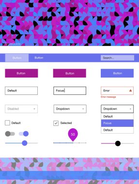 Hafif pembe, mavi vektör UI ux kiti daireler ile. Basit malzeme tasarım kiti üstbilgisindeki renkli noktalar ile. Bu web siteleri için kullanabileceğiniz şablon.