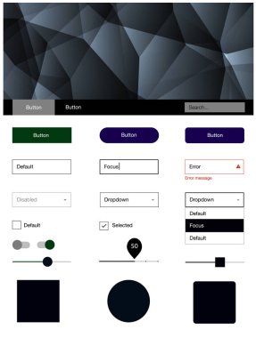 Koyu pembe, yeşil vektör tasarım UI kiti ile mozaik. Basit malzeme tasarım kiti ile üçgen renkli mozaik. Web siteleri, açılış sayfaları için güzel düzeni.