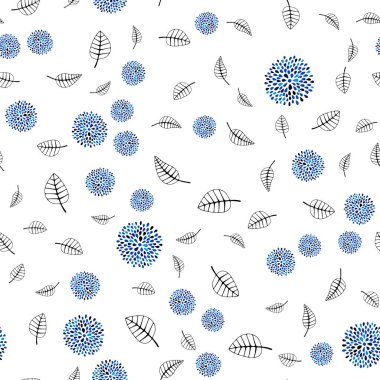 Mavi vektör sorunsuz doodle doku yaprakları, çiçekleri ile ışık. Yaprak ve çiçek ile modern soyut resim. Desen tasarım pencere panjur, perdeler.