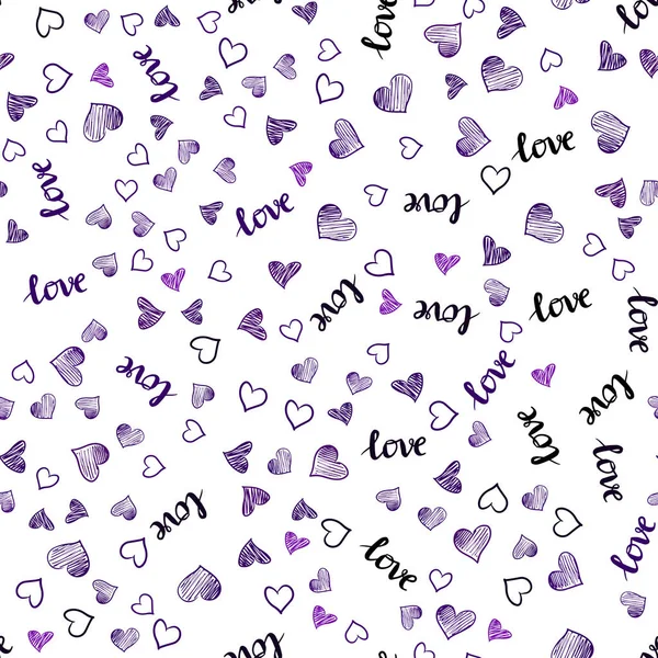 Dark Purple Textura Sem Emenda Vetor Rosa Com Palavras Amor — Vetor de Stock