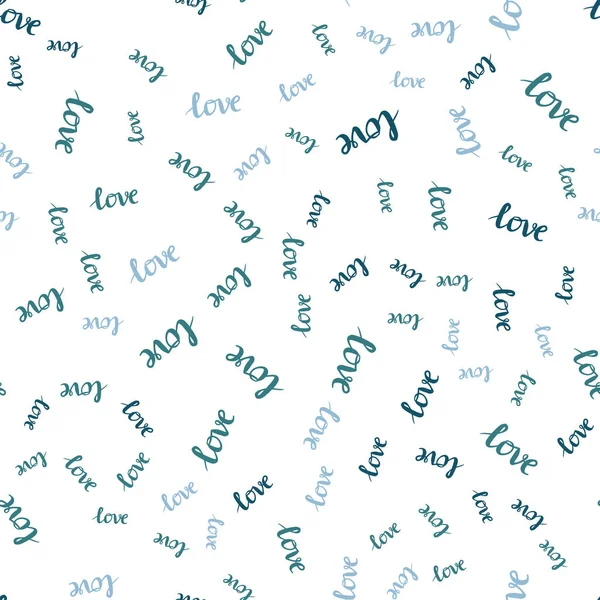 Light Blue Green Vector Seamless Pattern Phrase Love You Colorful — Stock Vector