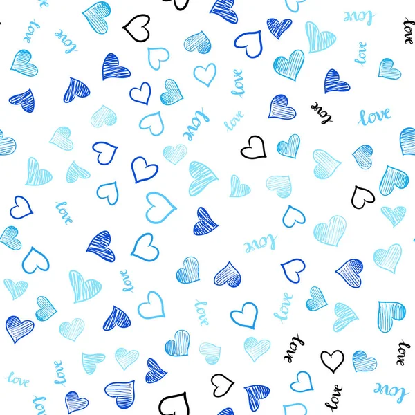 Hafif mavi vektör sorunsuz arka plan ile sözler, kalpleri. Metin Love You, kalpleri ile doodle tarzında dizayn. Desen tasarım kumaş, duvar kağıtları.