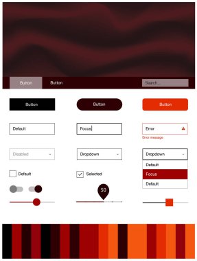 Koyu kırmızı, sarı vektör UI ux kiti çizgilerle, oval. Gradyan ile mermer tarzı kıvırcık illüstrasyon parlayan. Web siteleri, açılış sayfaları için güzel düzeni.