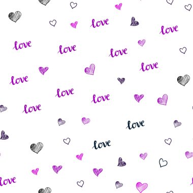 Koyu pembe, mavi metin Love You, kalpleri ile sorunsuz şablon vektör. Romantik illüstrasyon renkli ifade Love You, kalpleri ile. Tasarım için duvar kağıdı, kumaş üreticileri.