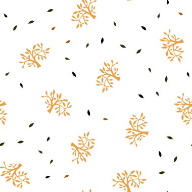 Yapraklar, dallar ile koyu turuncu vektör sorunsuz doodle desen. Beyaz arka plan üzerinde kabataslak karalamalar. Tasarım için duvar kağıdı, kumaş üreticileri.