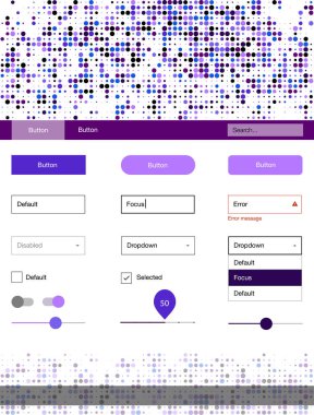 Koyu pembe, mavi küre ile web UI kit vektör. Güzel UI ux kiti ile onun üstbilgisindeki renkli noktalar. Açılış sayfanız için modern şablon.