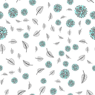 Koyu mavi, yeşil yaprakları, çiçekleri ile sorunsuz zarif arka plan vektör. Yaprak ve çiçek ile yeni renkli resimde. Desen tasarım pencere panjur, perdeler.