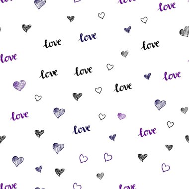 Koyu mor vektör kelime Love You, kalpleri ile sorunsuz doku. Aşk, kalpleri soyut tarzda Illustration kelimelerle. Desen tasarım kumaş, duvar kağıtları.