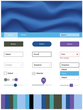 Açık mavi, yeşil vektör tasarım UI kiti eğri daireler ile. Gradyan memphis tarzı ile zarif parlak illüstrasyon. Web siteleri, açılış sayfaları için güzel düzeni.