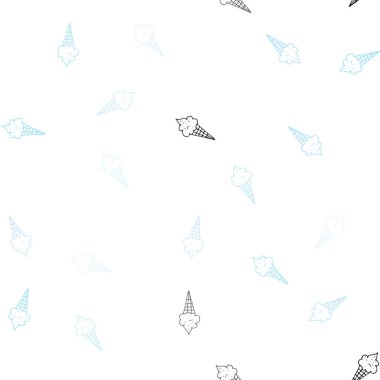 Hafif mavi vektör sorunsuz şablon lezzetli dondurma ile. Soyut Ice - cream koni renkli gradyan ile kümesi. Şablon bir kafede siyah sıcak içecek /.