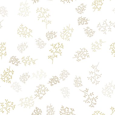 Koyu yeşil, sarı vektör sorunsuz zarif arka plan dalları ile. Beyaz arka plan üzerinde kabataslak karalamalar. Tekstil, kumaş, duvar kağıtları için tasarım.