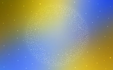 Açık mavi, sarı vektör desen ile gece gökyüzünde yıldızlar. Glitter soyut illüstrasyon renkli kozmik yıldız ile. Akıllı tasarım, iş reklam için.