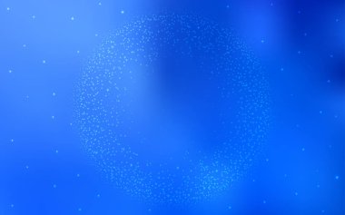 Gece gökyüzü yıldızlı açık mavi vektör deseni. Bulanık arkaplandaki ve gradyanı olan uzay yıldızları. Fütürist reklamlar ve kitapçıklar için şablon.