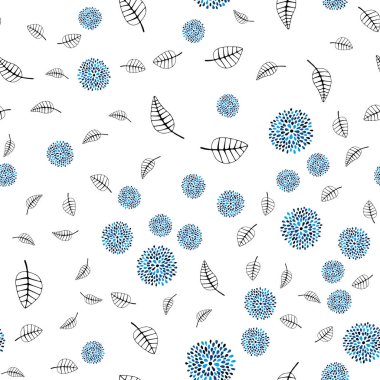 Koyu mavi vektör sorunsuz doodle arka plan yaprakları, çiçekleri ile. Renkli resimde doodle tarzı yaprakları, çiçekleri ile. Tekstil, kumaş, duvar kağıtları için tasarım.