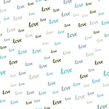 Açık mavi, vektör sorunsuz şablon metin Love You ile yeşil. İllüstrasyon renkli romantik tarzda Love You ifade ile. Desen tasarım kumaş, duvar kağıtları.