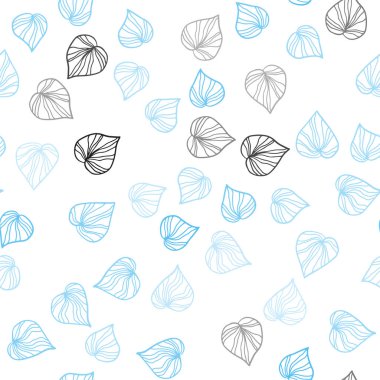 Açık mavi vektör yaprak ile sorunsuz doğal çizimleri. Yarım yamalak karalamalar ile arka plan bulanık yapraklarda. Duvar kağıdı, kumaş üreticileri için modaya uygun bir tasarım.