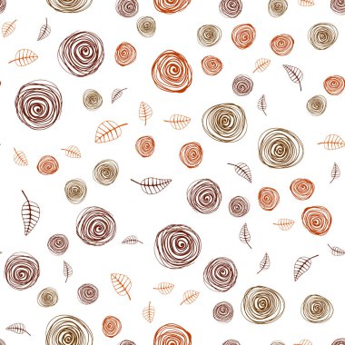 Koyu turuncu vektör sorunsuz doodle desenle yaprak ve çiçek. Renkli resimde doodle tarzı yaprakları, çiçekleri ile. Kartvizit, Web siteleri için şablon.