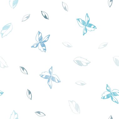 Açık mavi, yeşil vektör sorunsuz arka plan yaprakları ile. Doodle yaprakları gradyan ile Origami tarzında Illustration. Desen tasarım kumaş, duvar kağıtları.