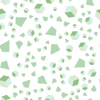 Açık mavi, vektör kesintisiz, izometrik şablon kristalleri, kareler ile yeşil. Dekoratif tasarım çizgileri, küpleri ile soyut tarzda. Tekstil, kumaş, duvar kağıtları için tasarım.