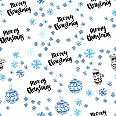 Mavi vektör sorunsuz dokulu renkli kar taneleri, toplar, çorap, eldiven ve ışık. Xmas tarzı renkli dekoratif tasarım. Desen için modaya uygun Kumaş, duvar kağıtları.