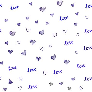Pembe, mavi vektör sorunsuz doku Love You kelimelerle, kalpleri. Resimde ifade Love You, Sevgililer günü için kalp ile. Desen tasarım kumaş, duvar kağıtları.
