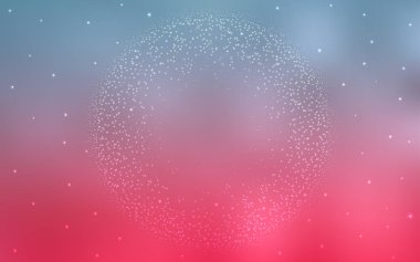 Açık mavi, kozmik yıldızlı kırmızı vektör düzeni. Bulanık dekoratif tasarım galaksi yıldızlarıyla basit bir stilde. Fütürist reklamlar ve kitapçıklar için şablon.