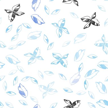 Hafif pembe, mavi vektör sorunsuz zarif arka plan yaprakları ile. Parlayan illüstrasyon karalama stilinde yaprakları ile renkli. Desen tasarım pencere panjur, perdeler.