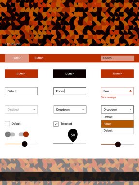 Noktalı koyu turuncu vektör UI kiti. Güzel UI ux kiti ile onun üstbilgisindeki renkli noktalar. Bu örnek açılış sayfanız için mu.