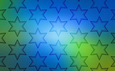 Açık mavi, gökyüzü yıldız şablonuyla vektör yeşil. Dekoratif illüstrasyon soyut şablonundaki yıldız ile. Hediye sarma deseni.