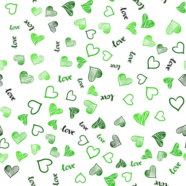 Vert Clair Vecteur Fond Sans Couture Avec Des Mots Amour — Image vectorielle