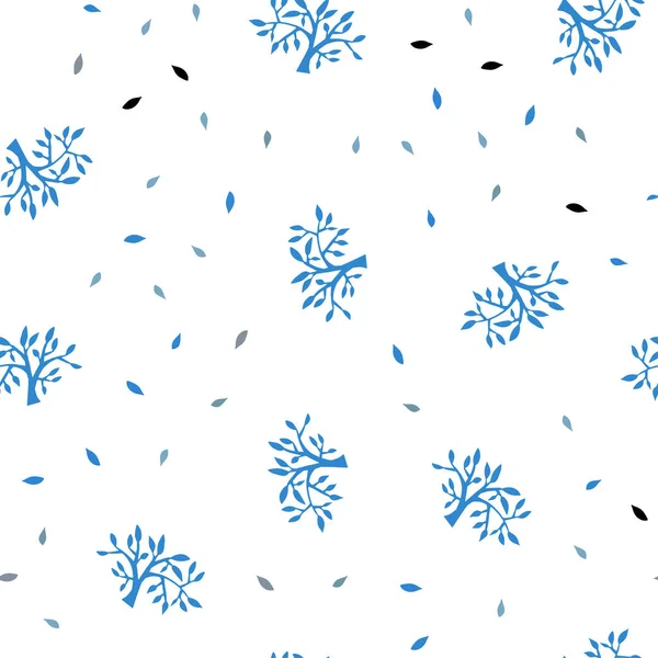 Modèle Doodle Sans Couture Vecteur Bleu Clair Avec Feuilles Branches — Image vectorielle