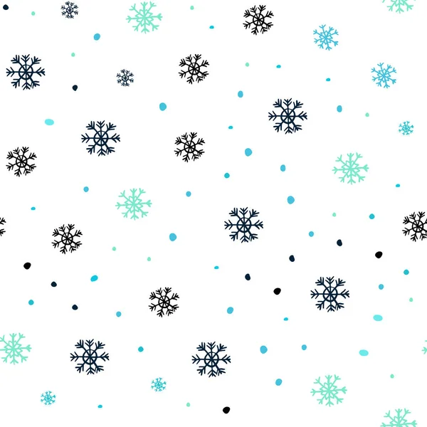Azul Claro Patrón Sin Costura Vector Verde Con Copos Nieve — Archivo Imágenes Vectoriales