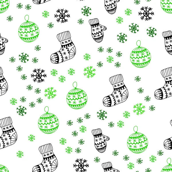 Luz Verde Vector Fondo Sin Costuras Con Copos Nieve Navidad — Vector de stock