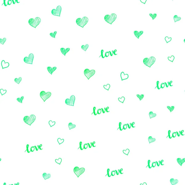 Verde Claro Patrón Inconsútil Vector Amarillo Con Frase Love You — Vector de stock
