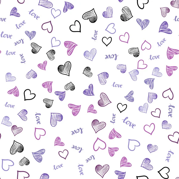 Light Purple Pink Vector Seamless Template Text Love You Hearts — Stock Vector